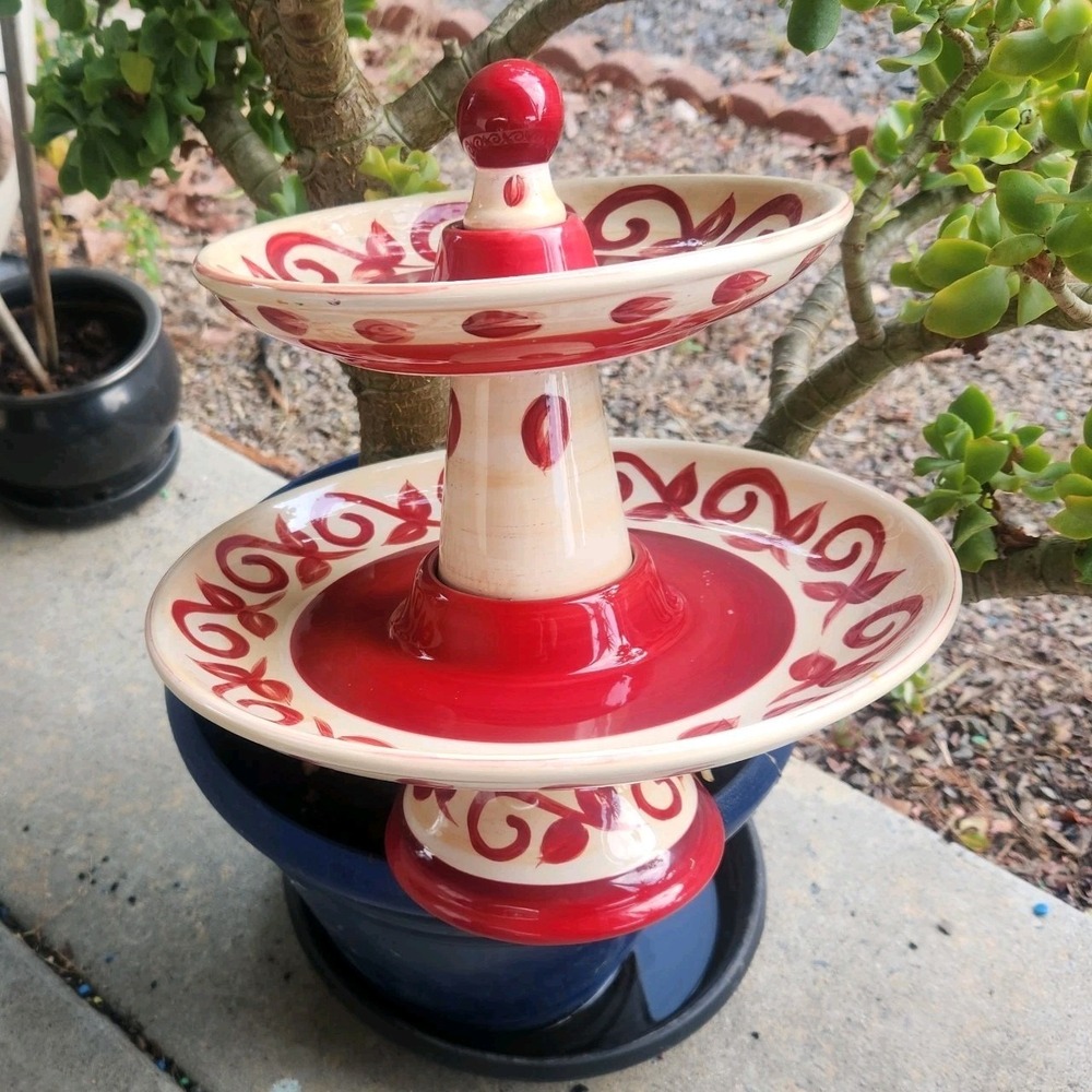 Pier 1 Hand Painted‎ Earthenware 2-Tier Dessert Serve Tray Discontinued Vallarta